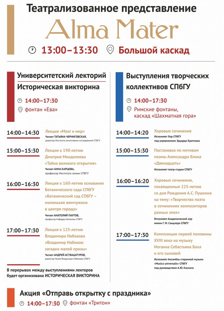 Программа праздника открытия фонтанов в Петергофе 2024